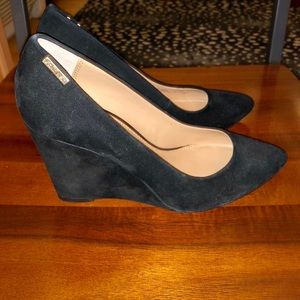 Calvin Klein Celeste closed toed black suede wedge